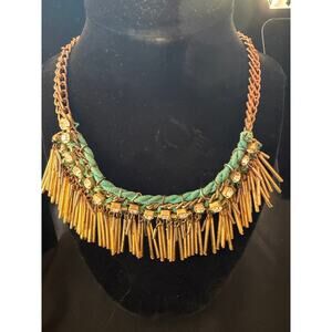 Vintage statement choker, bib necklace.  A gold-tone acrylic fringe 16”